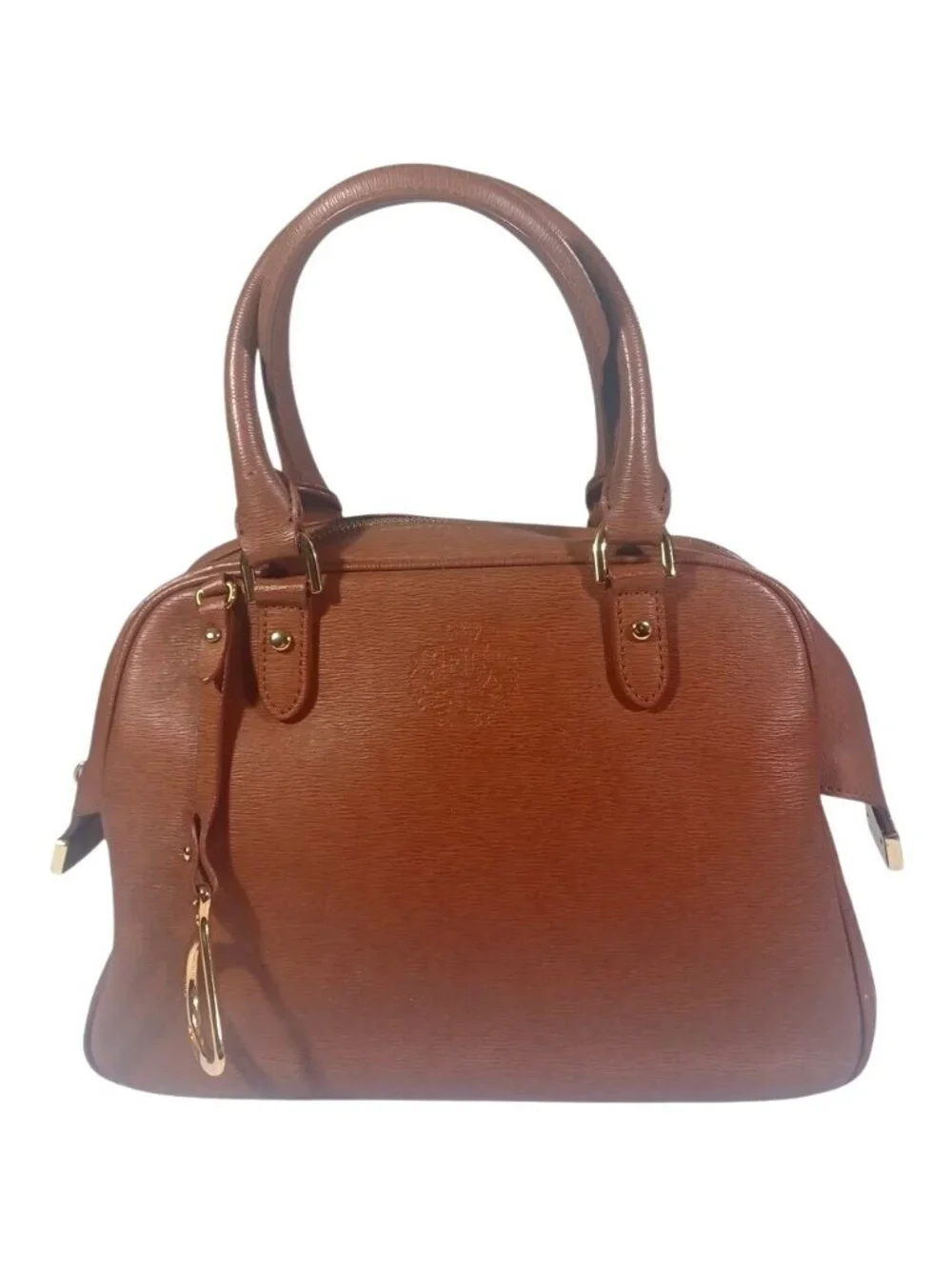 VTG Lauren Ralph Lauren Satchel Handbag Carmel Brown & Gold Sloan Street Dome
